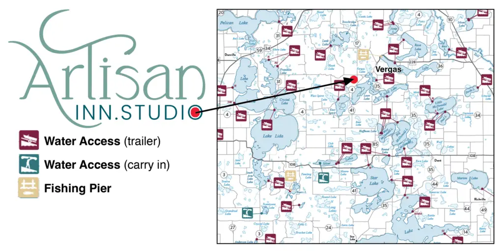 Artisan Inn Studio Lake Vacation Lodging and Retreat Lake Access Map.